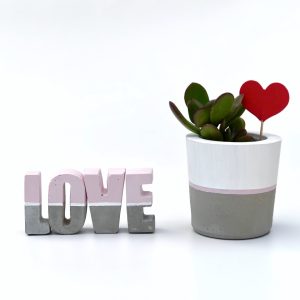 מארז “אהבה”- עציץ בטון מעוצב+ אותיות בטון LOVE