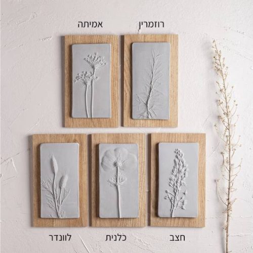⁦שלישיית תמונות בטון בוטניות על עץ - גודל S⁩ – תמונה ⁦5⁩